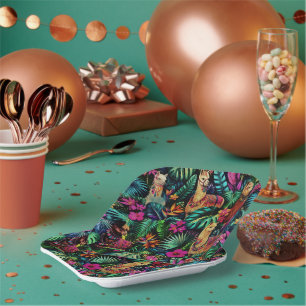 Llama Jungle Dreams Seamless Surface Pattern Paper Plate