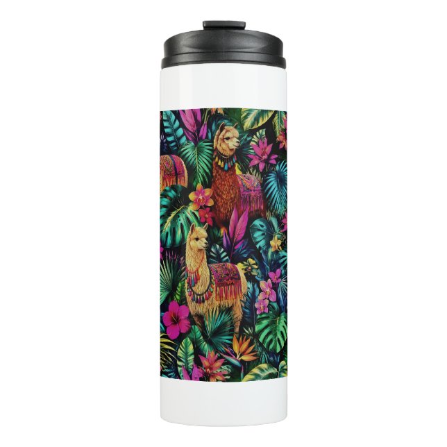 Llama Jungle Dreams Seamless Surface Pattern Thermal Tumbler (Front)