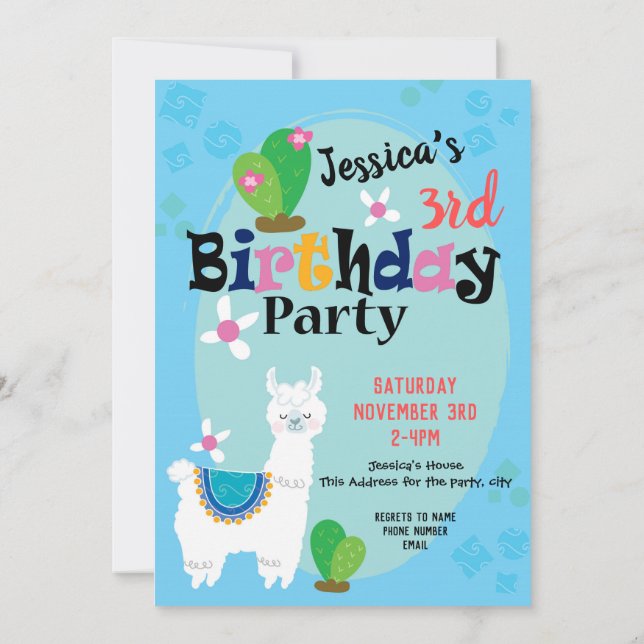 Llama Just Say Birthday Party Invitations (Back)