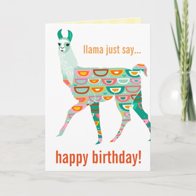 Llama Just Say Happy Birthday - Green Llama Card (Front)