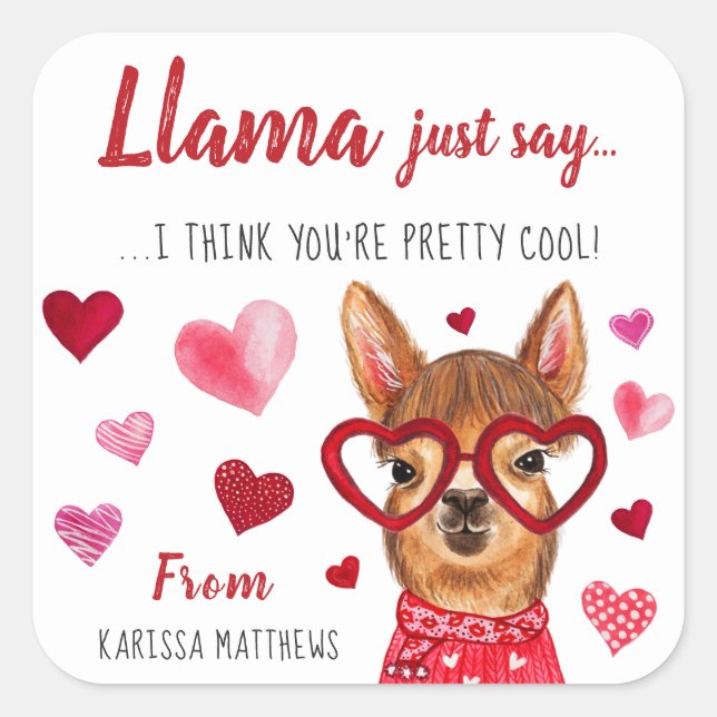 Llama Just Say | Personalised Valentine Stickers (Front)
