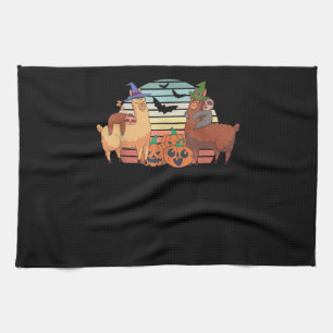 Llama   Kawaii Llama Halloween Sunset Sloth Gift Tea Towel