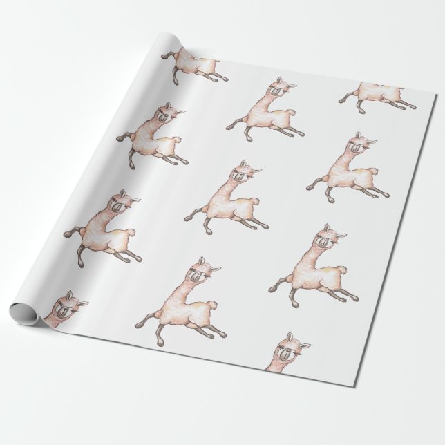 Llama Kids Birthday Party Wrapping Paper (Unrolled)