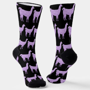 Llama Light Purple Sparkles pattern black Socks