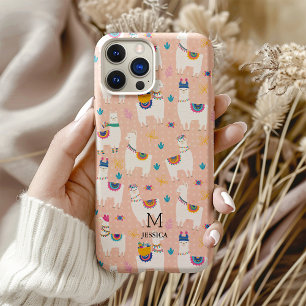 Llama Llama Cute Llama Pattern on Pink iPhone 16 Pro Case