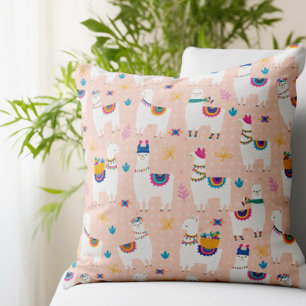 Llama Llama Cute Llama Pattern on Pink Cushion