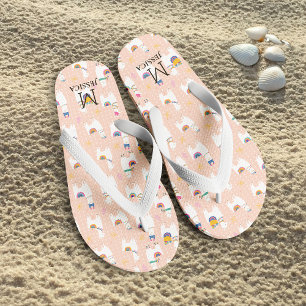 Llama Llama Cute Llama Pattern on Pink Thongs