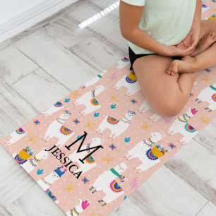 Llama Llama Cute Llama Pattern on Pink Yoga Mat