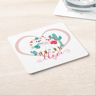 Llama Llove Square Paper Coaster
