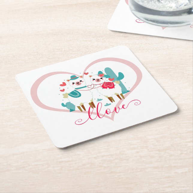 Llama Llove  Square Paper Coaster (Angled)