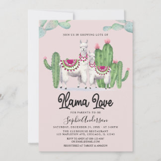 Llama Love Fiesta Cactus Mexican Baby Shower Invitation