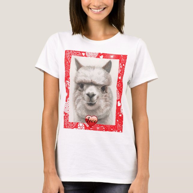 Llama Love Happy Valentine's Day T-shirt Cute Top (Front)
