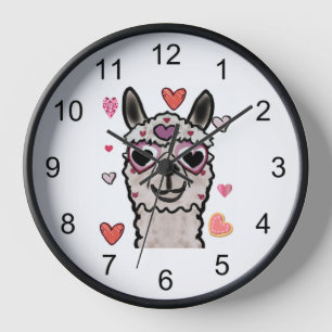 Llama Love Hearts Valentine's        Clock