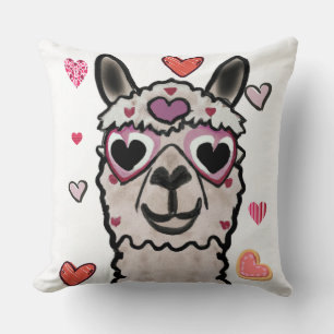 Llama Love Hearts Valentine's Throw Pillow