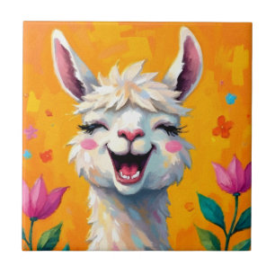 Llama Love in Bloom Ceramic Tile
