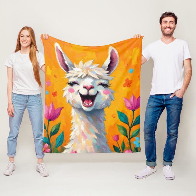 Llama Love in Bloom Fleece Blanket (In Situ)
