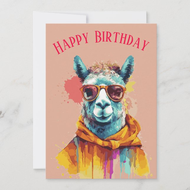 LLama Love & Laughter Happy Birthday  Holiday Card (Front)