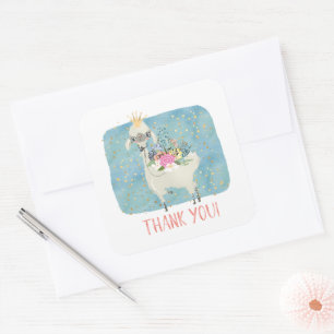 Llama Love Thank You Cute Adorable Girls Birthday  Square Sticker