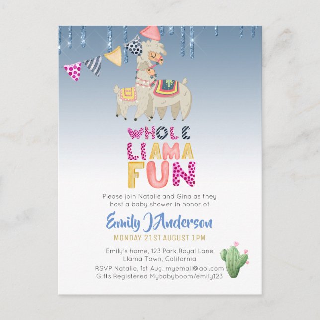 Llama Mama Baby Fiesta Cacti Fun Modern Girl Boy Postcard (Front)