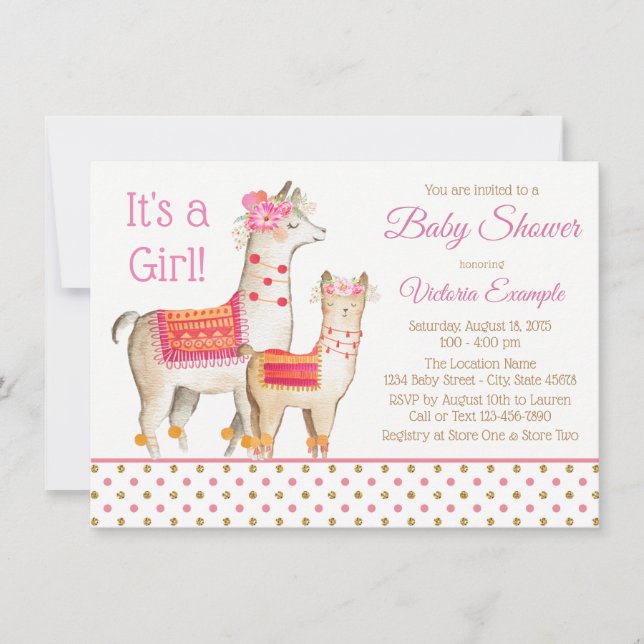 Llama Mama Baby Girl Shower Invitations (Front)