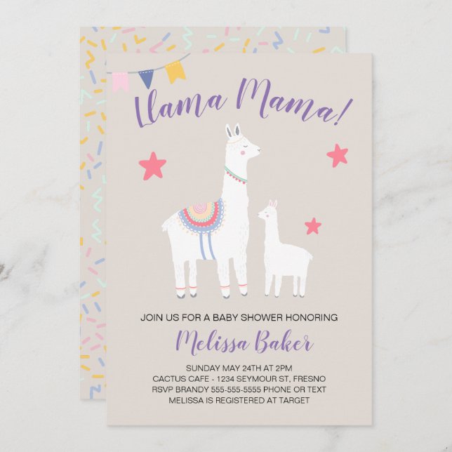 Llama Mama Baby Llama Cute Baby Shower Invitation (Front/Back)