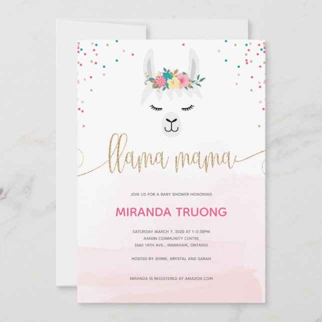 Llama Mama Baby Shower Invitation (Front)
