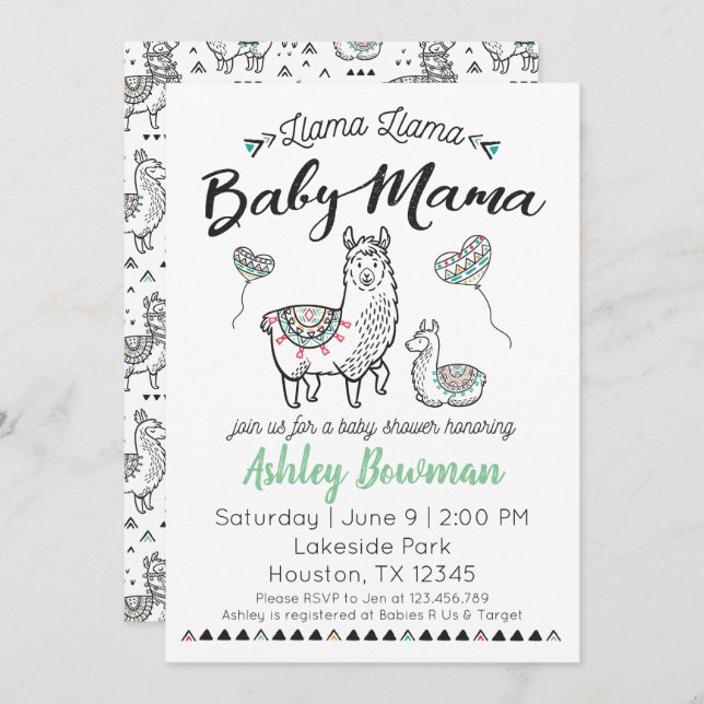 Llama Mama Baby Shower Invitation (Front/Back)