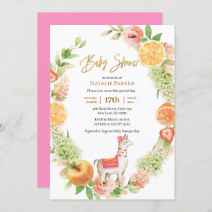 Llama Mama Citrus Floral Greenery Baby Shower  Invitation