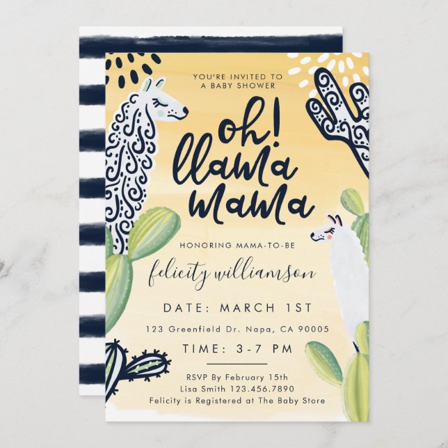 Llama Mama Gender Neutral Baby Shower Invitation (Front/Back)