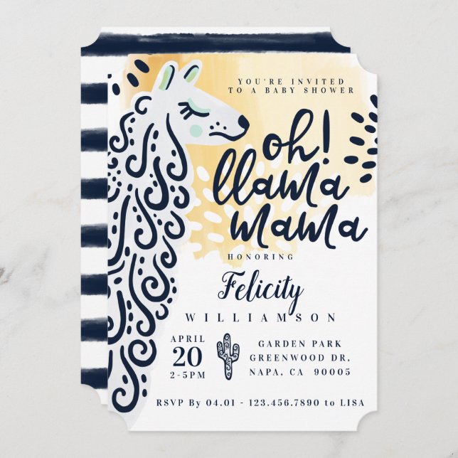 Llama Mama & Stripes - Gender Neutral Baby Shower Invitation (Front/Back)