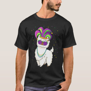 Llama Mardi Gras Alpaca With Mask & Beads For Men T-Shirt