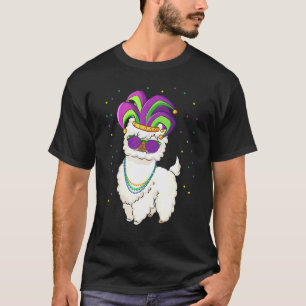 Llama Mardi Gras Alpaca With Mask & Beads for men T-Shirt