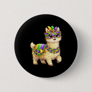 Llama Mardi Gras Nola Party Beads Cute Kids Boys G 6 Cm Round Badge