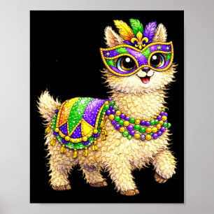 Llama Mardi Gras Nola Party Beads Cute Kids Boys G Poster