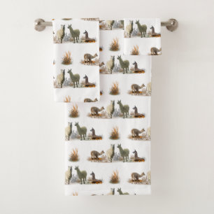 Llama Meadow Bathroom Towel Set (choose colour)