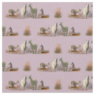Llama Meadow Fabric (Dusty Pink)