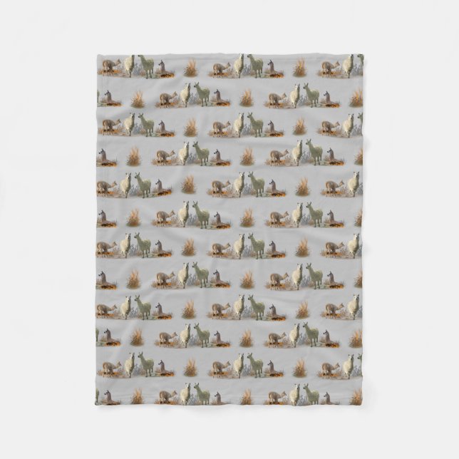 Llama Meadow Fleece Blanket (Grey) (Front)