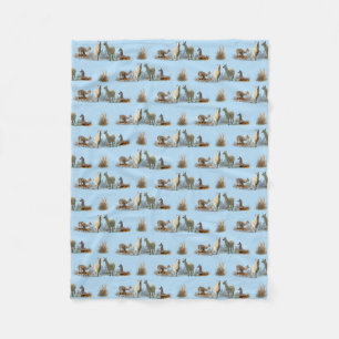 Llama Meadow Fleece Blanket (Light Blue)