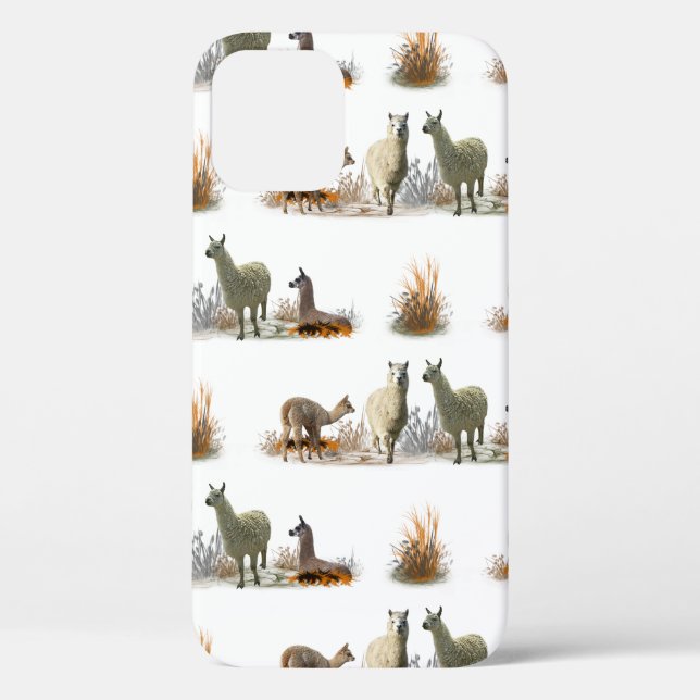 Llama Meadow iPhone 12 Case (choose colour) (Back)