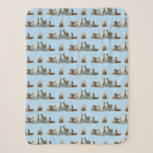 Llama Meadow Sherpa Blanket (Light Blue)