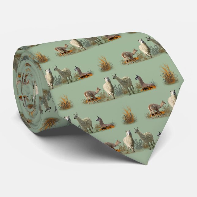 Llama Meadow Tie (Light Green) (Rolled)