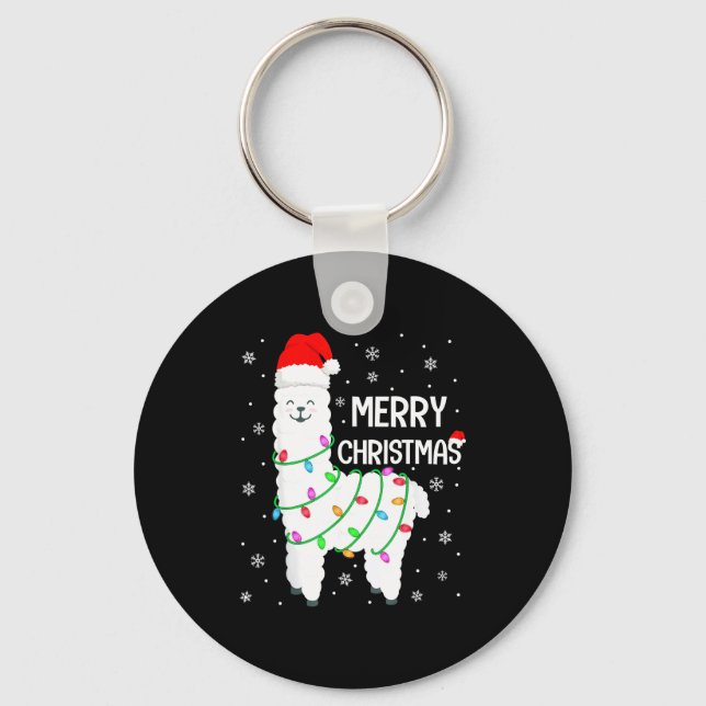 Llama Merry Christmas Kids Funny Llama Christmas L Key Ring (Front)