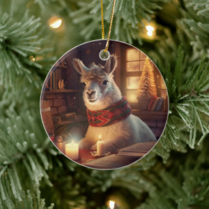 Llama Merry Christmas Ornament, Pet Lover Gift Ceramic Ornament