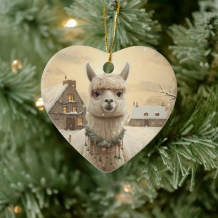 Llama Merry Christmas Ornament, Pet Lover Gift Ceramic Ornament