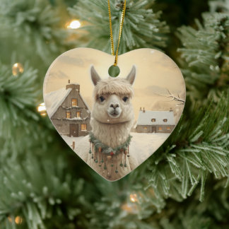 Llama Merry Christmas Ornament, Pet Lover Gift Ceramic Ornament