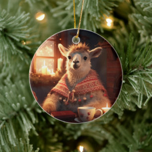 Llama Merry Christmas Ornament, Pet Lover Gift Ceramic Ornament