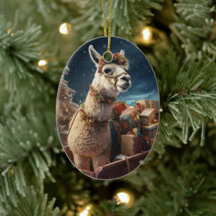 Llama Merry Christmas Ornament, Pet Lover Gift Ceramic Ornament
