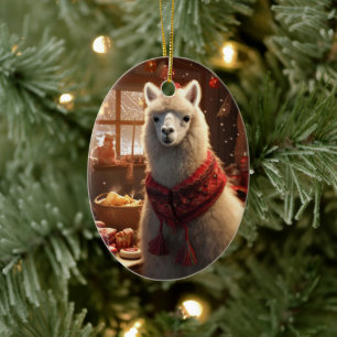 Llama Merry Christmas Ornament, Pet Lover Gift Ceramic Ornament
