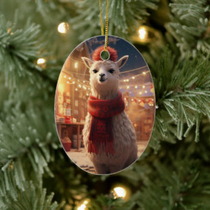 Llama Merry Christmas Ornament, Pet Lover Gift Ceramic Ornament