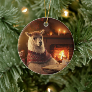 Llama Merry Christmas Ornament, Pet Lover Gift Ceramic Ornament